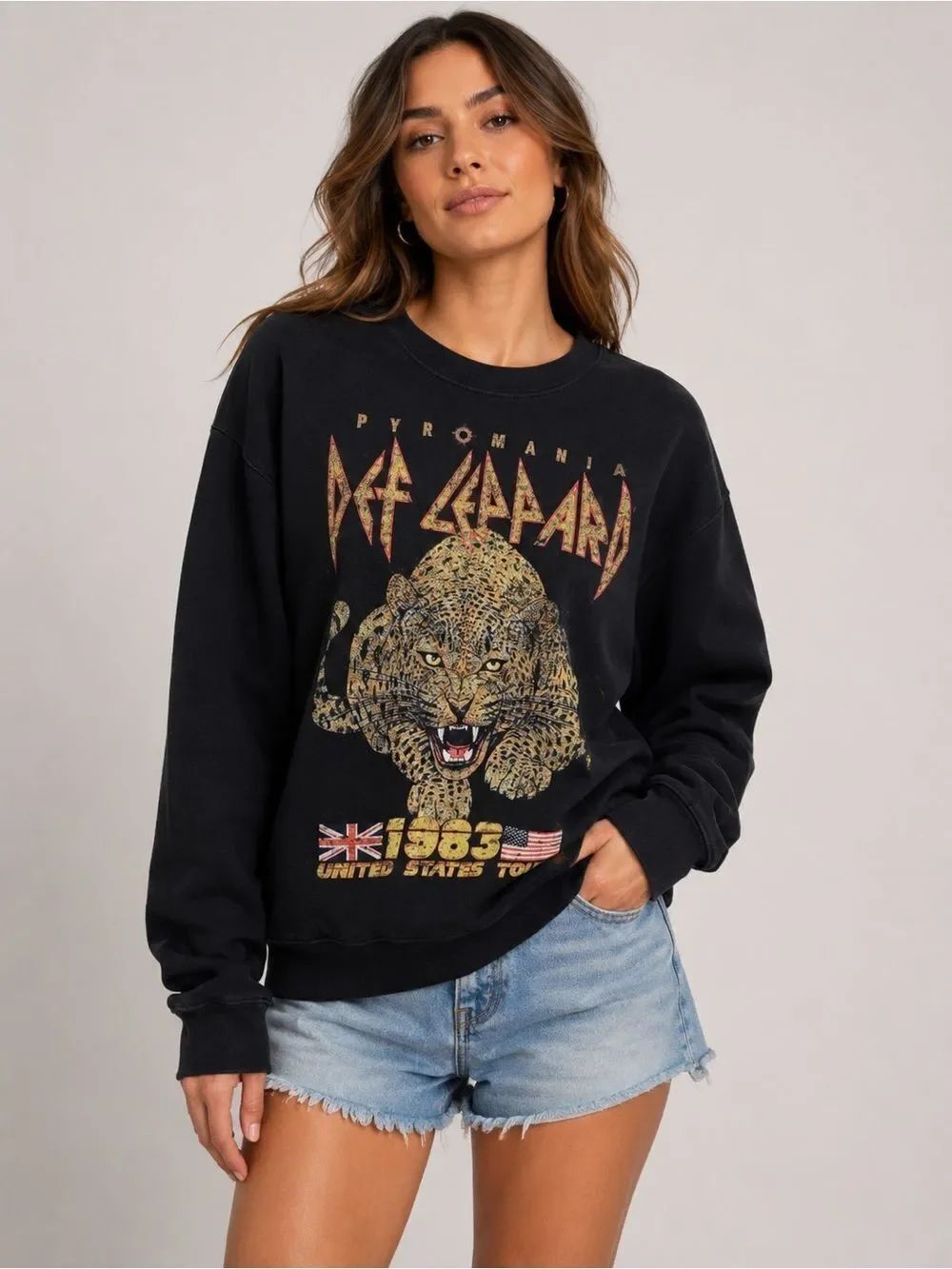 Def Leppard Pyromania 1983 Us Tour Long Sleeve Black Sweatshirt